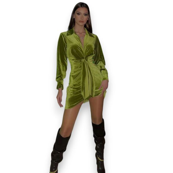 Hers & Mine Mini Dress Velvet Edition Green Freya ‎ Womens  M - Picture 1 of 11